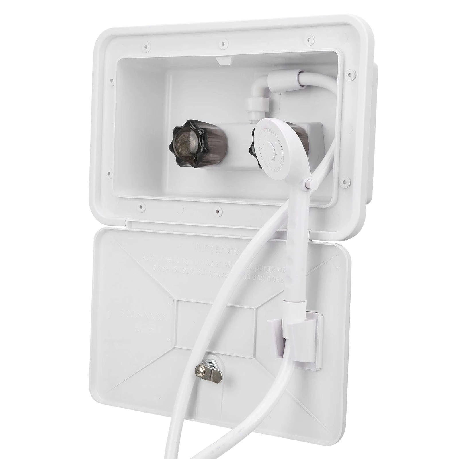 RV Exterior Shower Box Kit with Lock for Boat Camper Motorhome-White