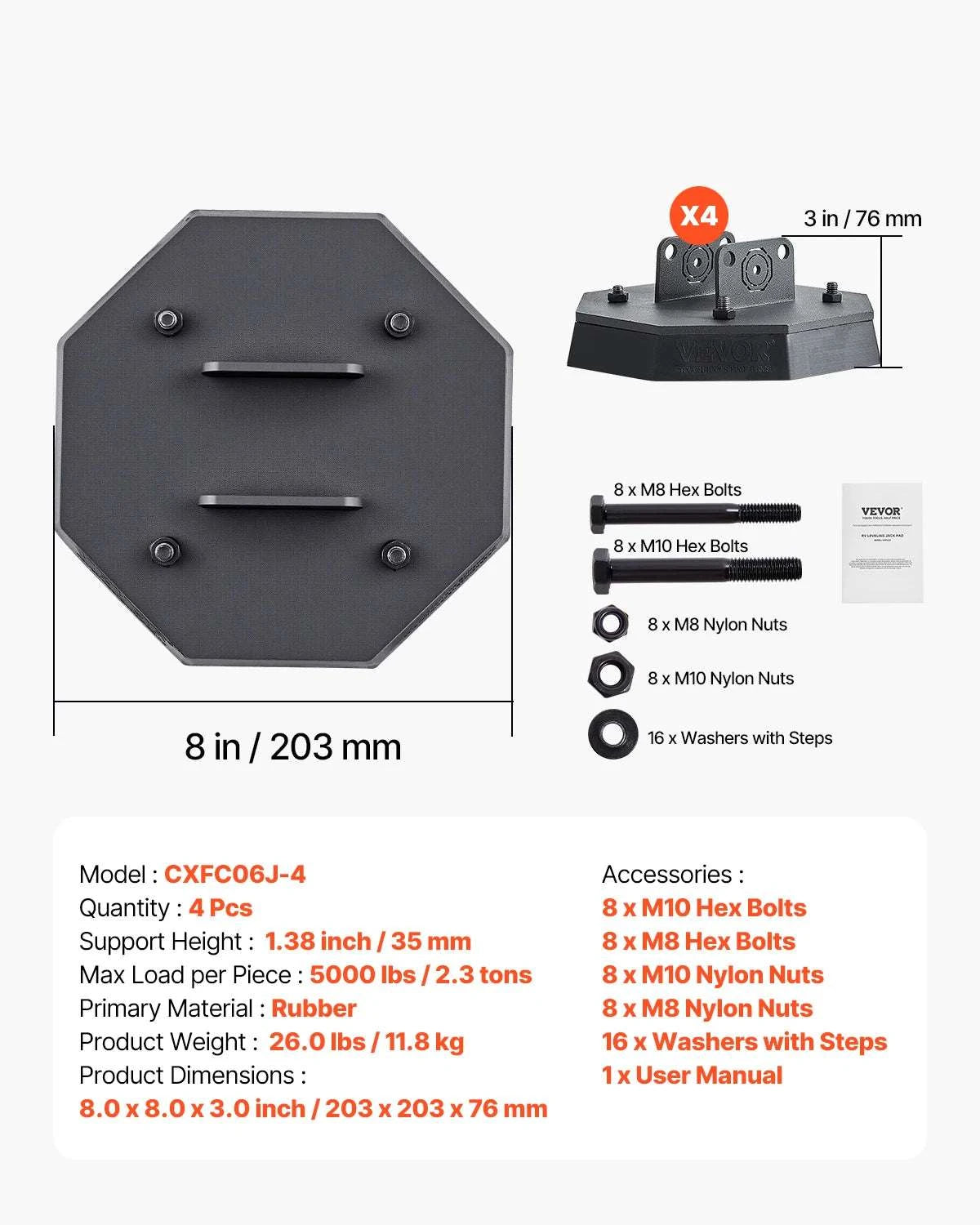 RV Leveling Pads 4-Pack Rubber Jack Pads for Stable Parking-Scissor Jack Feet / CZECH REPUBLIC