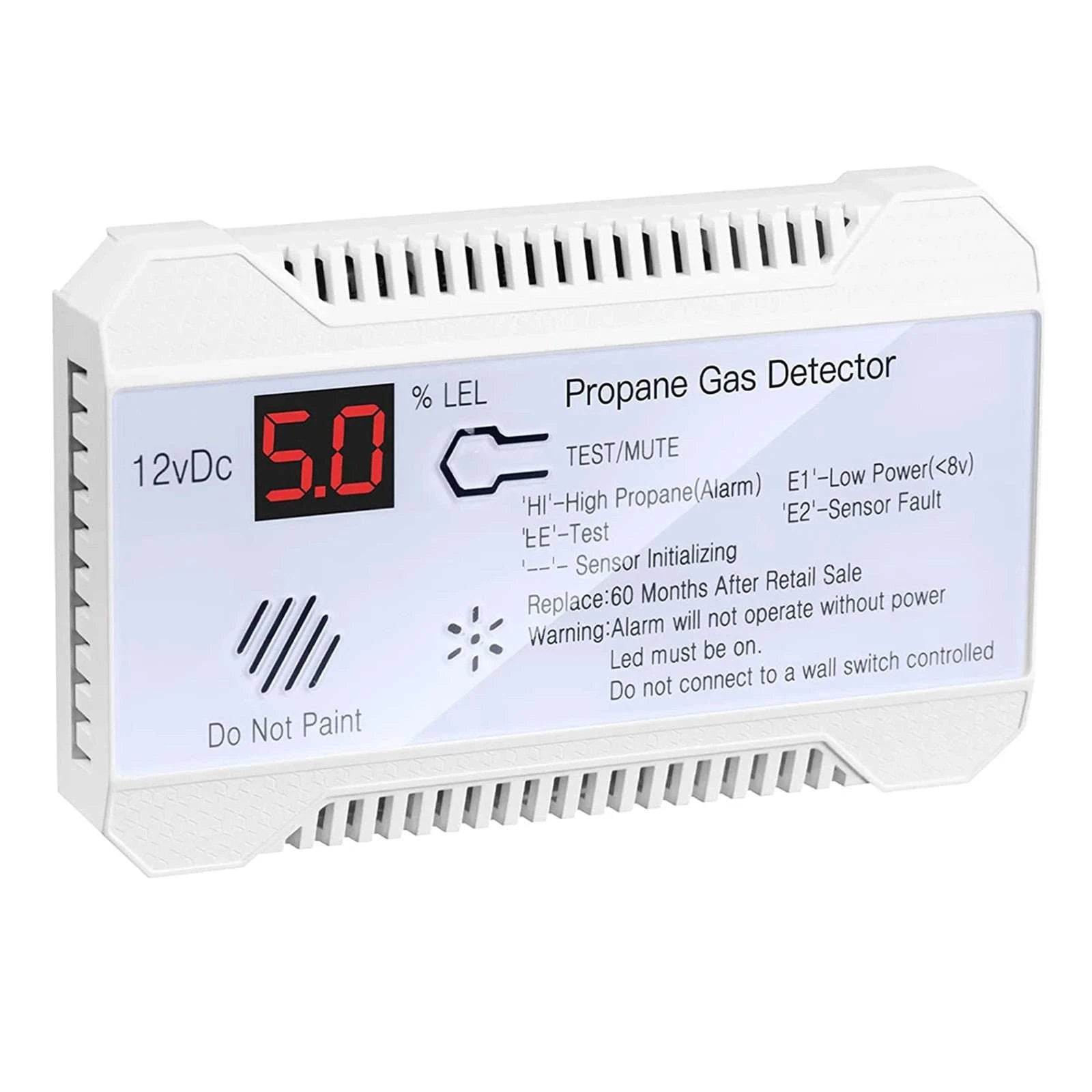 RV Propane Gas Detector 85dB Alarm DC 12V Compact Design-White