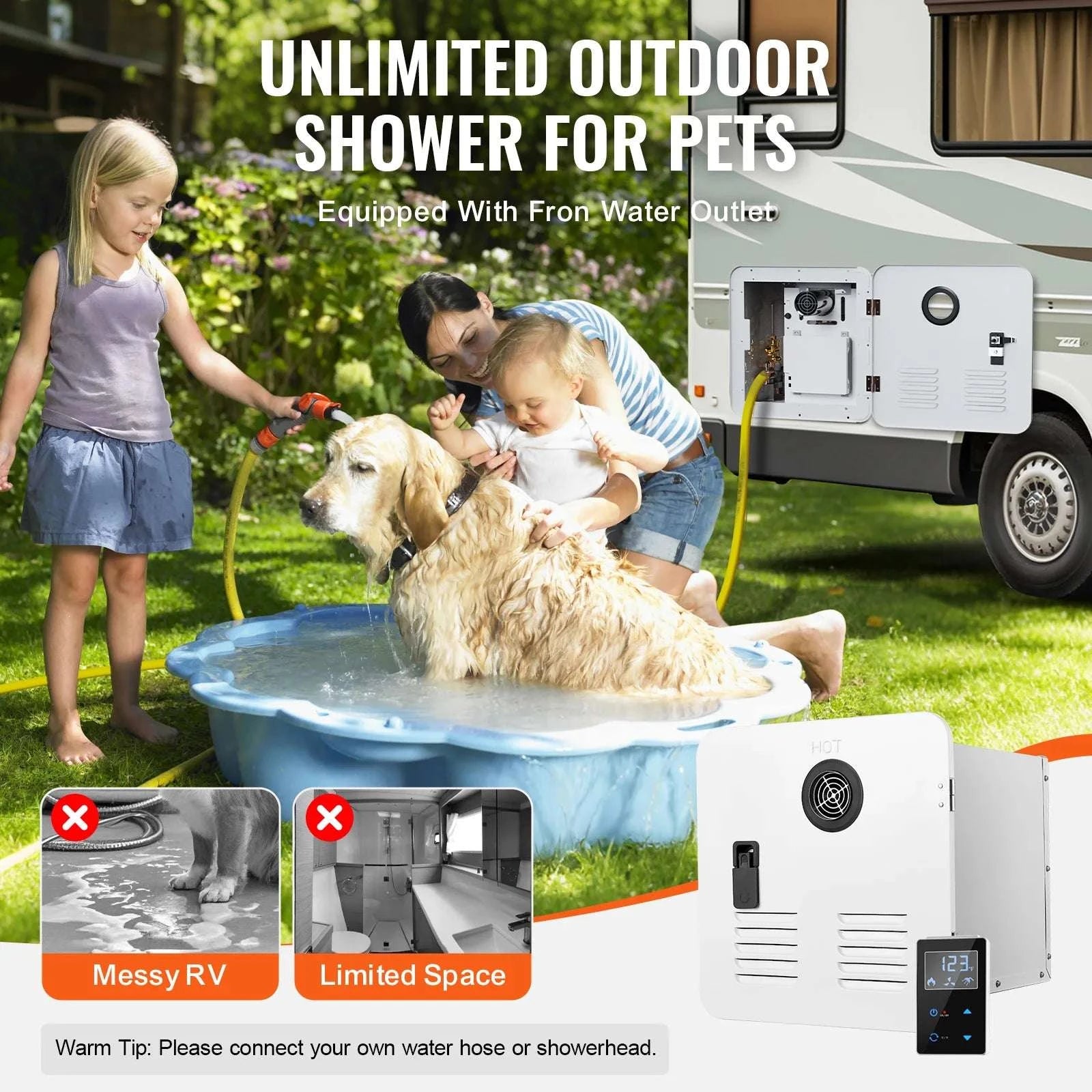 RV Tankless Water Heater 42,000 BTU Instant Hot Water 15x15-White 65000BTU / United States