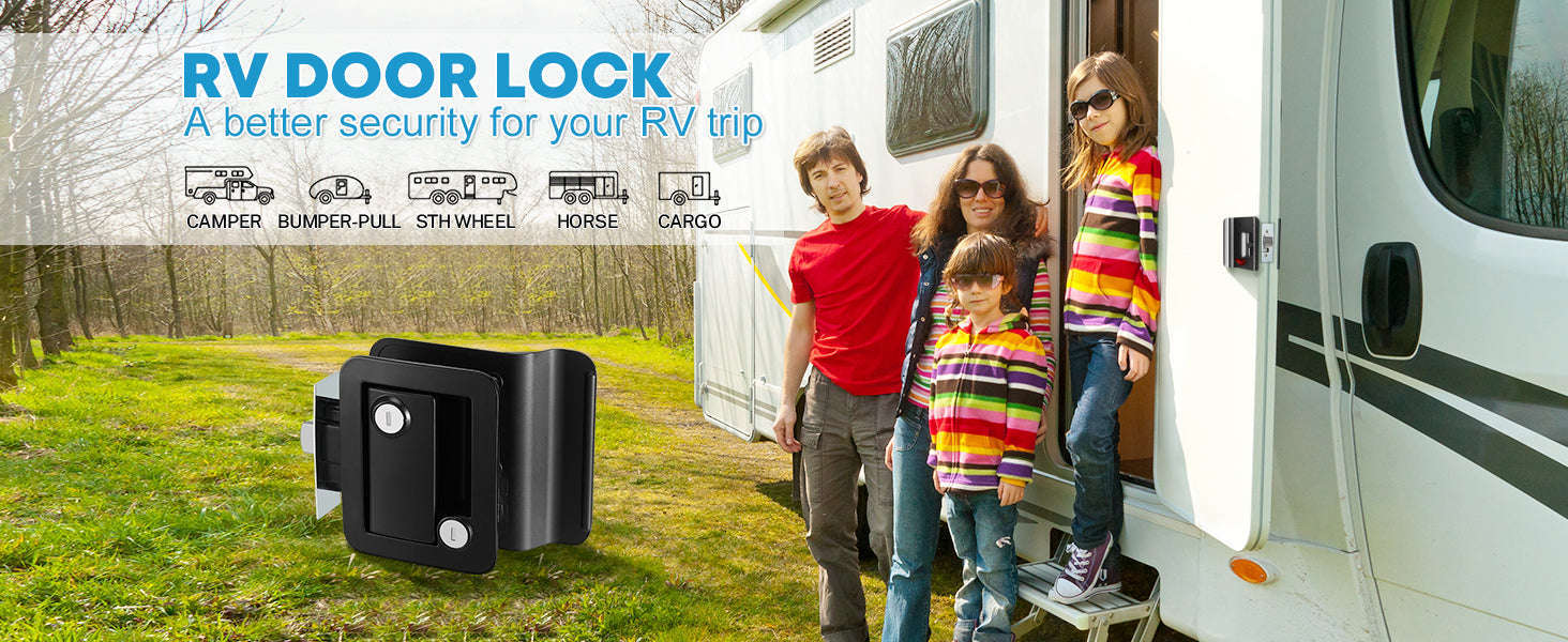 RV Trailer Camper Entry Door Lock Replacement with Deadbolt-Black