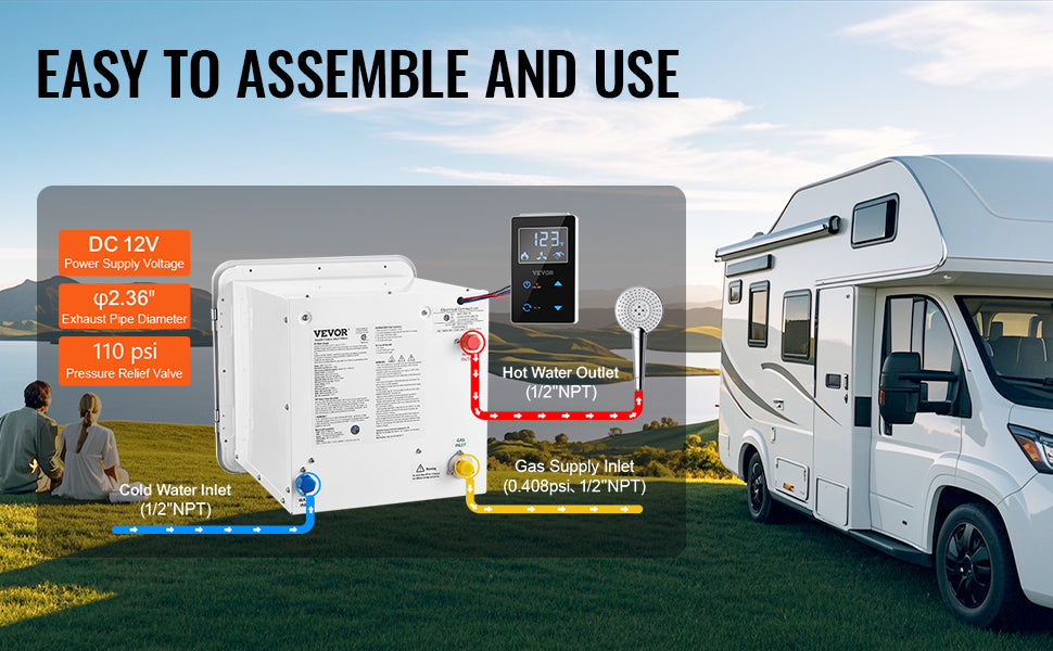 RV Tankless Water Heater 42,000 BTU Instant Hot Water 15x15