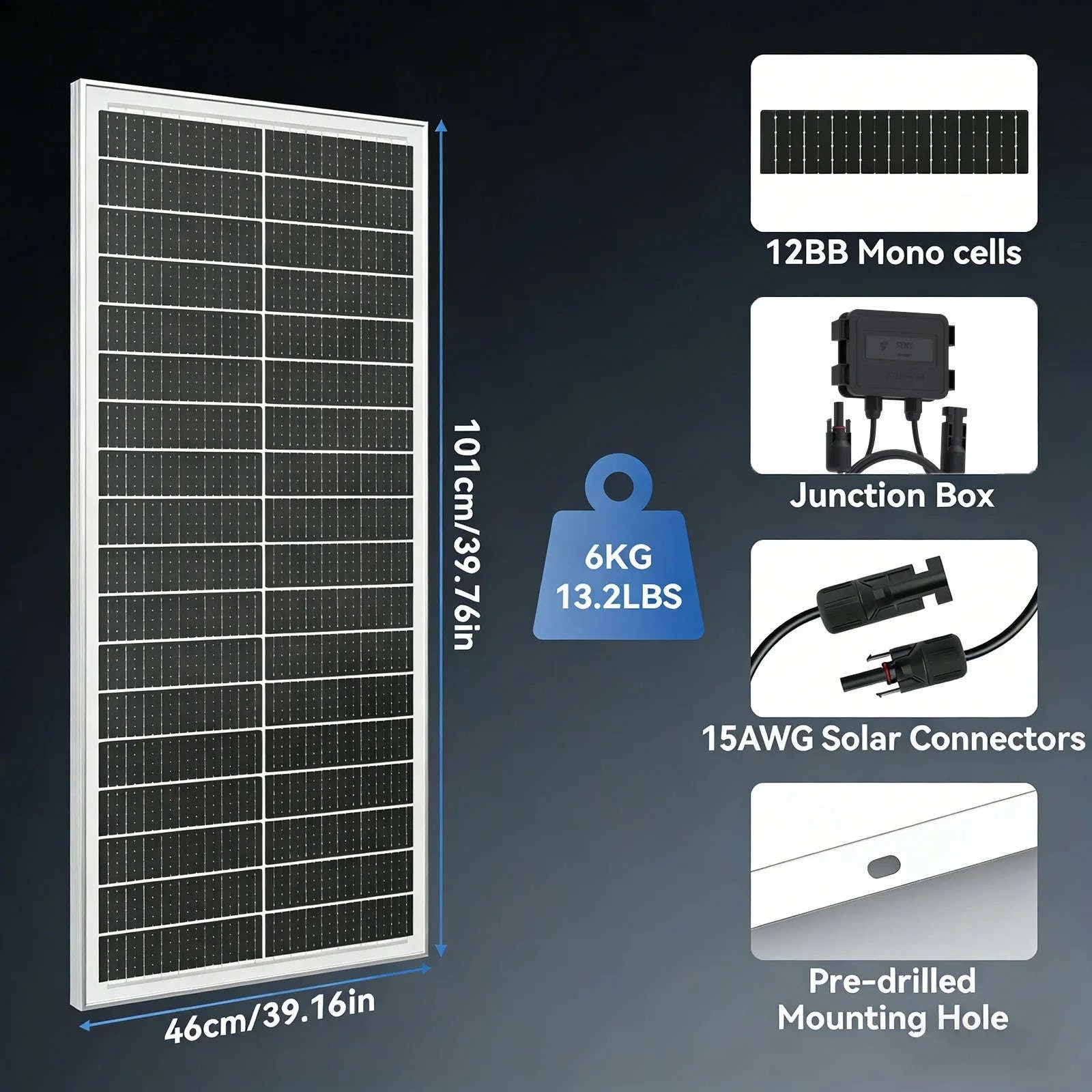 RVPOZWER 100W 12.8V 12BB Solar Cell Monocrystalline Solar Panel High Efficiency Solar Module Charge Battery for RV Trailer-100W / Germany