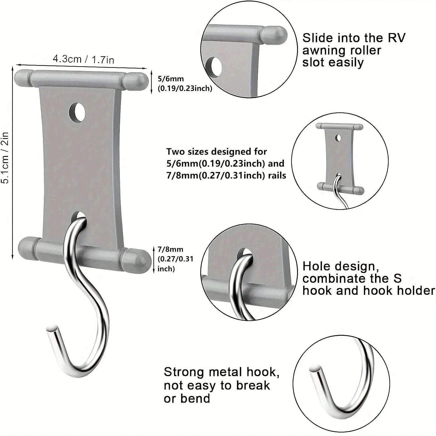 S-Shaped Camping Awning Hooks Clips for RV Tent Hangers-4pcs