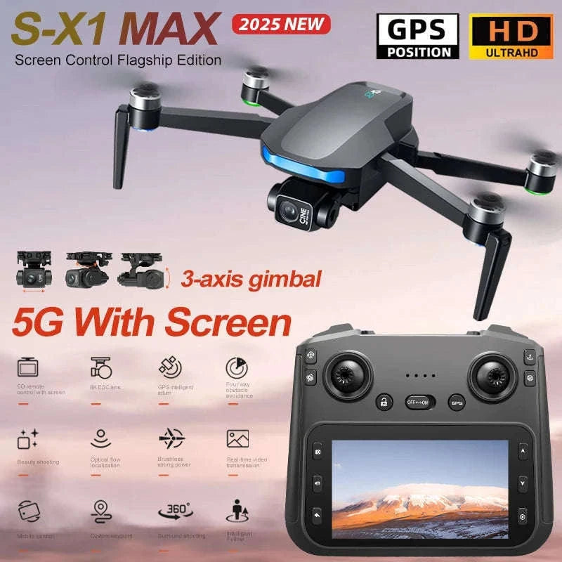 S-X1 MAX GPS Drone with 4K Gimbal Camera and Display Remote-S-X1 Black