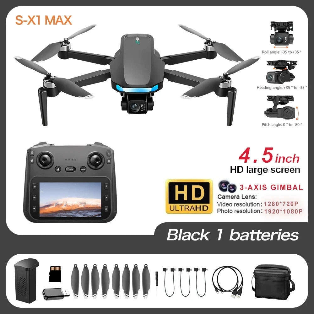 S-X1 MAX GPS Drone with 4K Gimbal Camera and Display Remote-S-X1 Black
