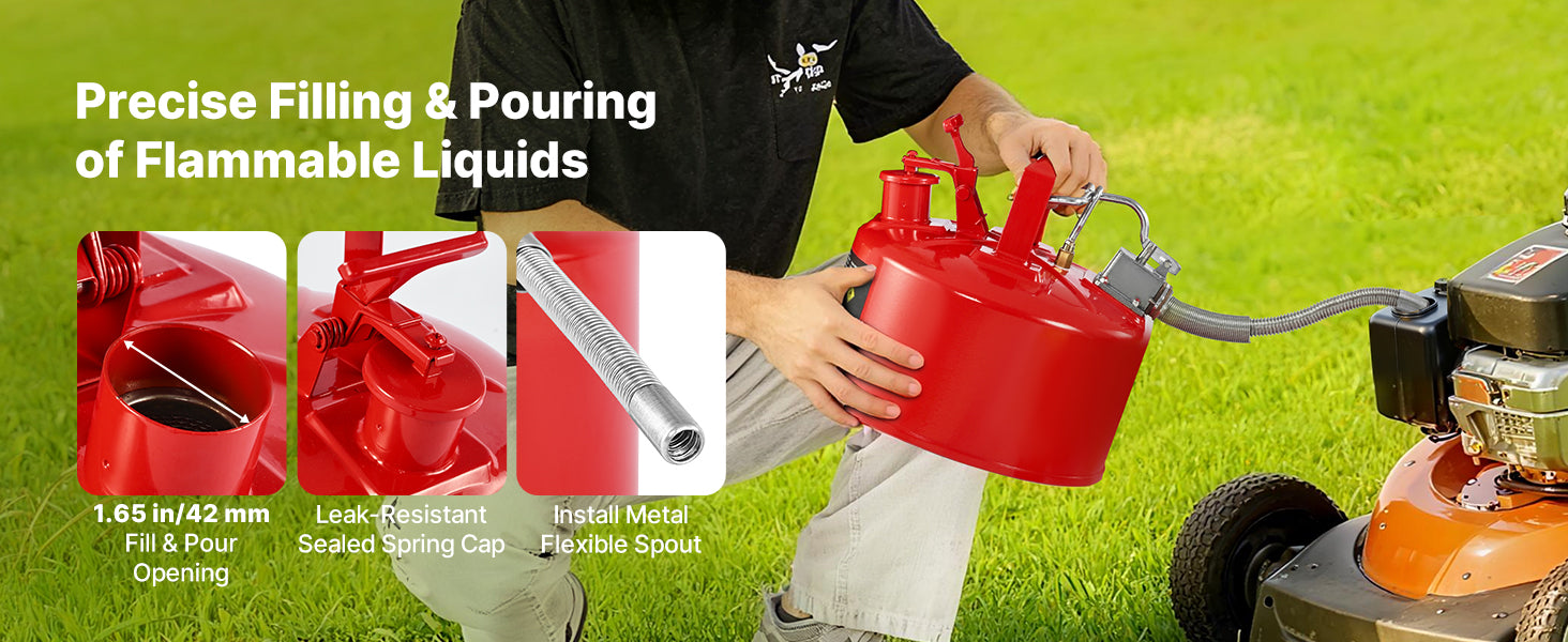 2,5/5 Gallon Säkerhetsbensindunk med Självstängande Lock och Metallpip