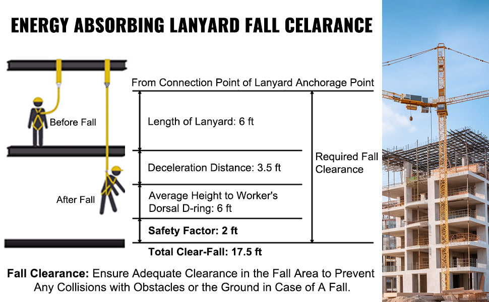 38mm Safety Lanyard 6ft Retractable Fall Protection Belt Yellow