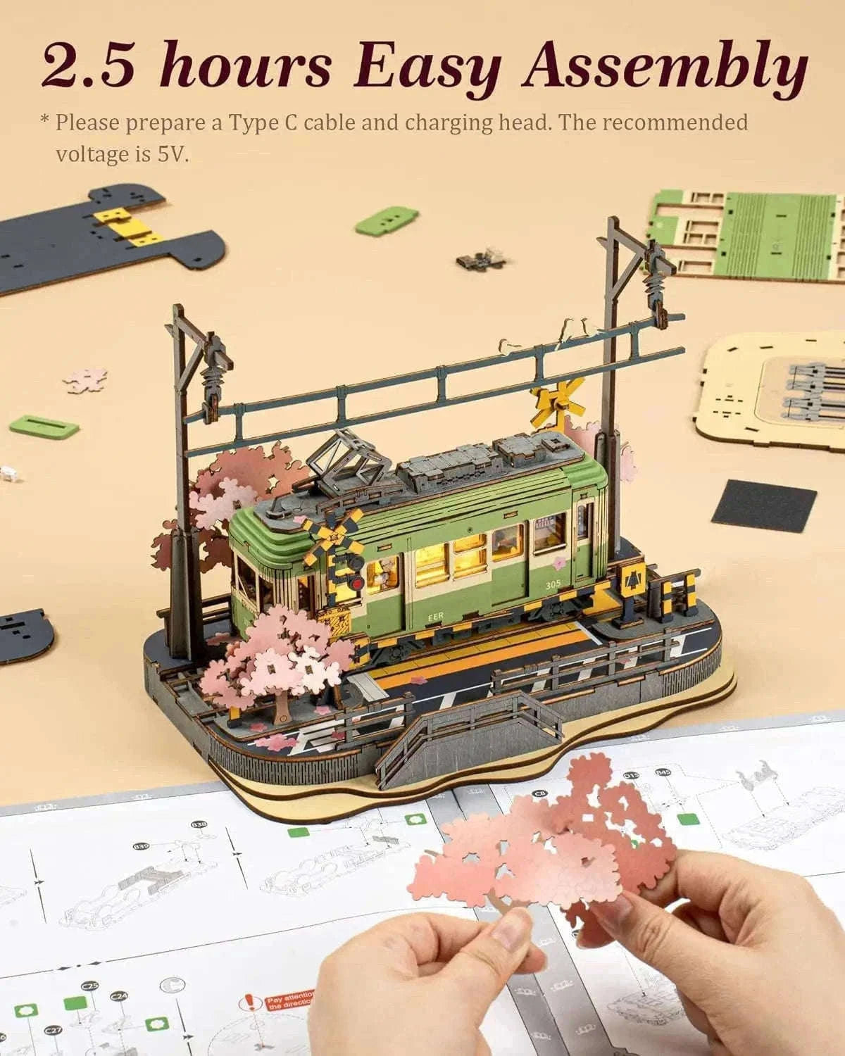Sakura Journey 3D Puzzle Tram Model with LED Light-BTTGS02 / UNITED KINGDOM