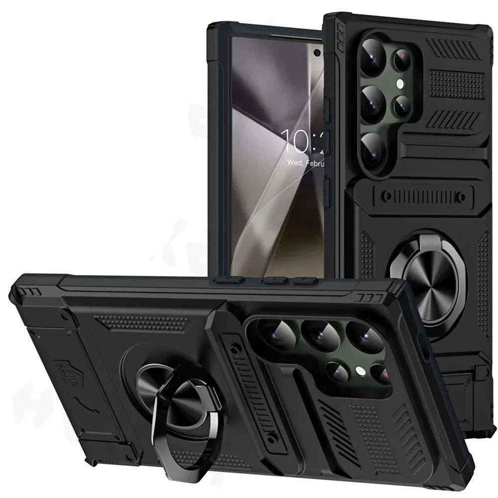 Samsung Galaxy Shockproof Wallet Case with Kickstand-Black / Samsung S24 Ultra