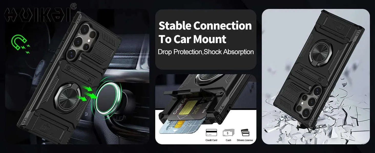 Samsung Galaxy Shockproof Wallet Case with Kickstand-Black / Samsung S24 Ultra