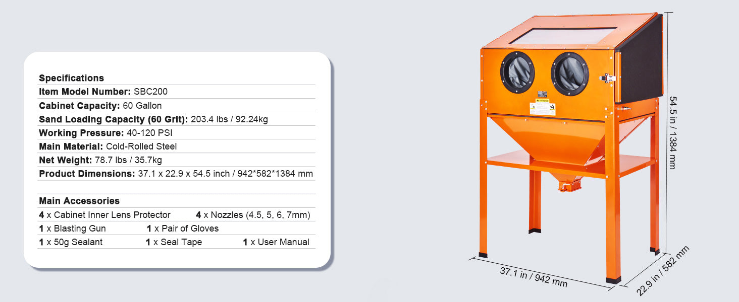 Benchtop Sandblasting Cabinet 25/40/60 Gallon with Gun & Nozzles