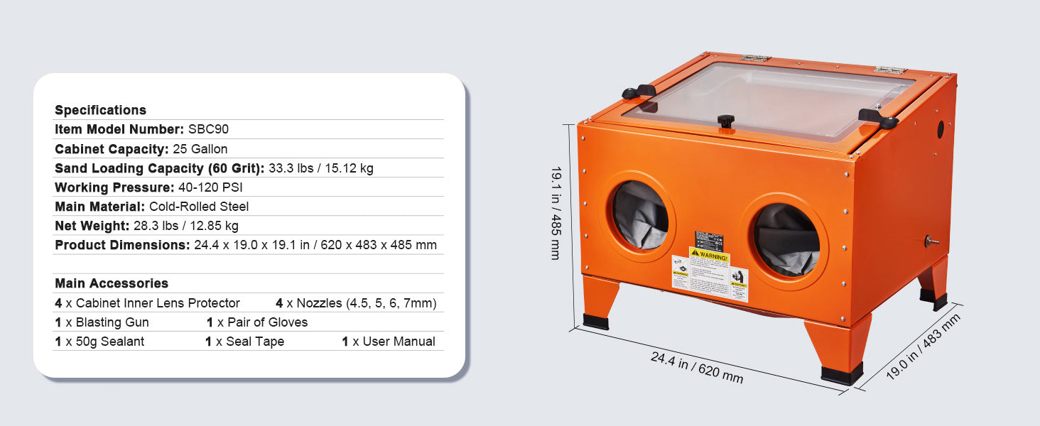 Benchtop Sandblasting Cabinet 25/40/60 Gallon with Gun & Nozzles
