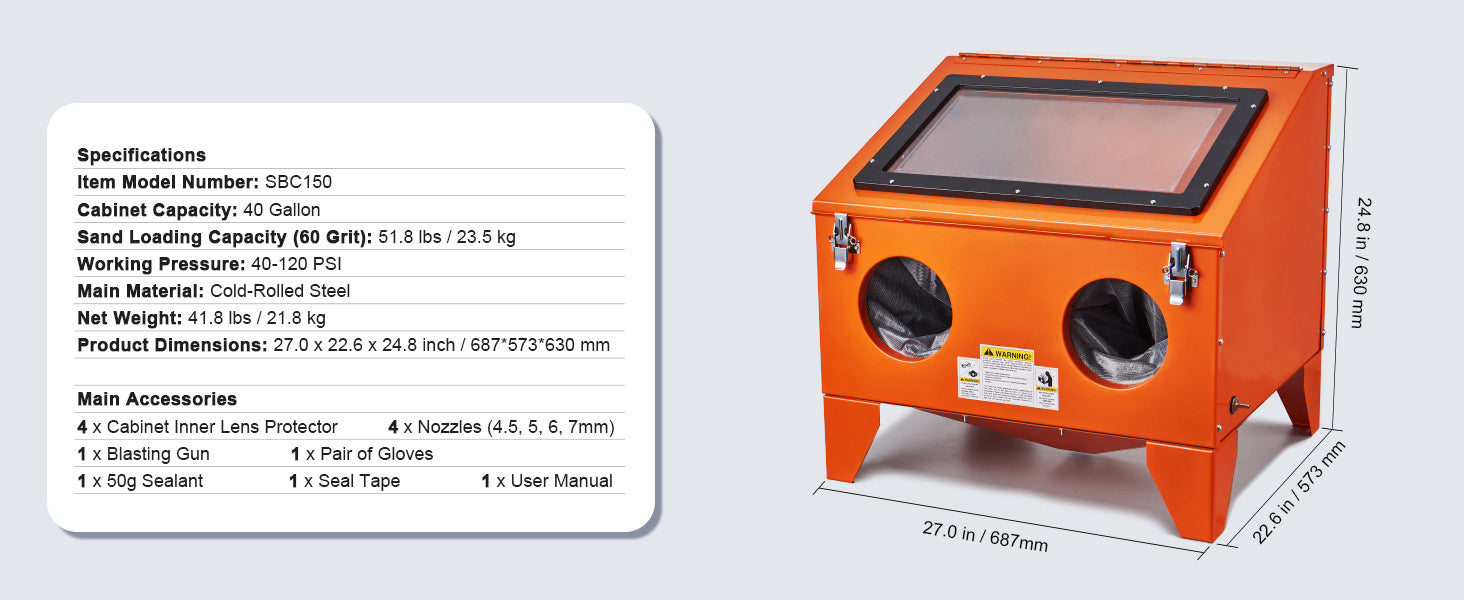 Benchtop Sandblasting Cabinet 25/40/60 Gallon with Gun & Nozzles