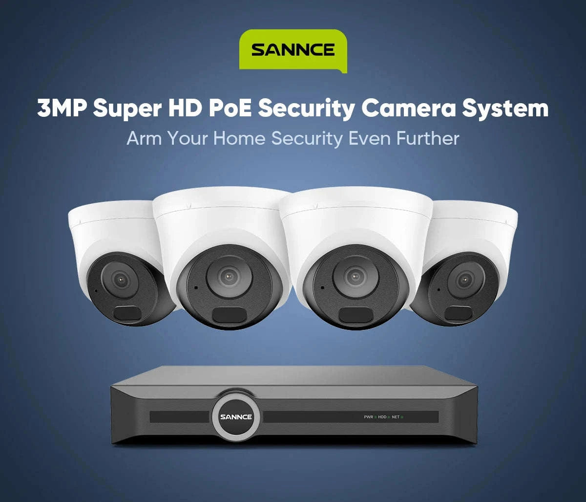 SANNCE 3MP PoE 8-Channel NVR CCTV Security Camera Kit-United States / 1T