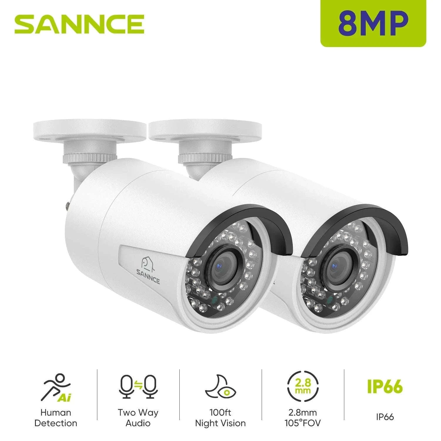 SANNCE 4K 8MP PoE IP Security Camera 2-Pack, Weatherproof-CZECH REPUBLIC
