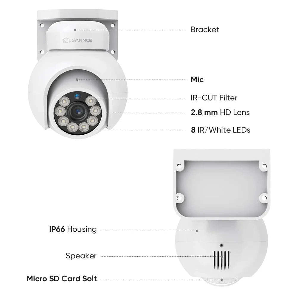 SANNCE 4K PoE Security Camera with Audio, Night Vision, IP66-1Pc Camera / spain