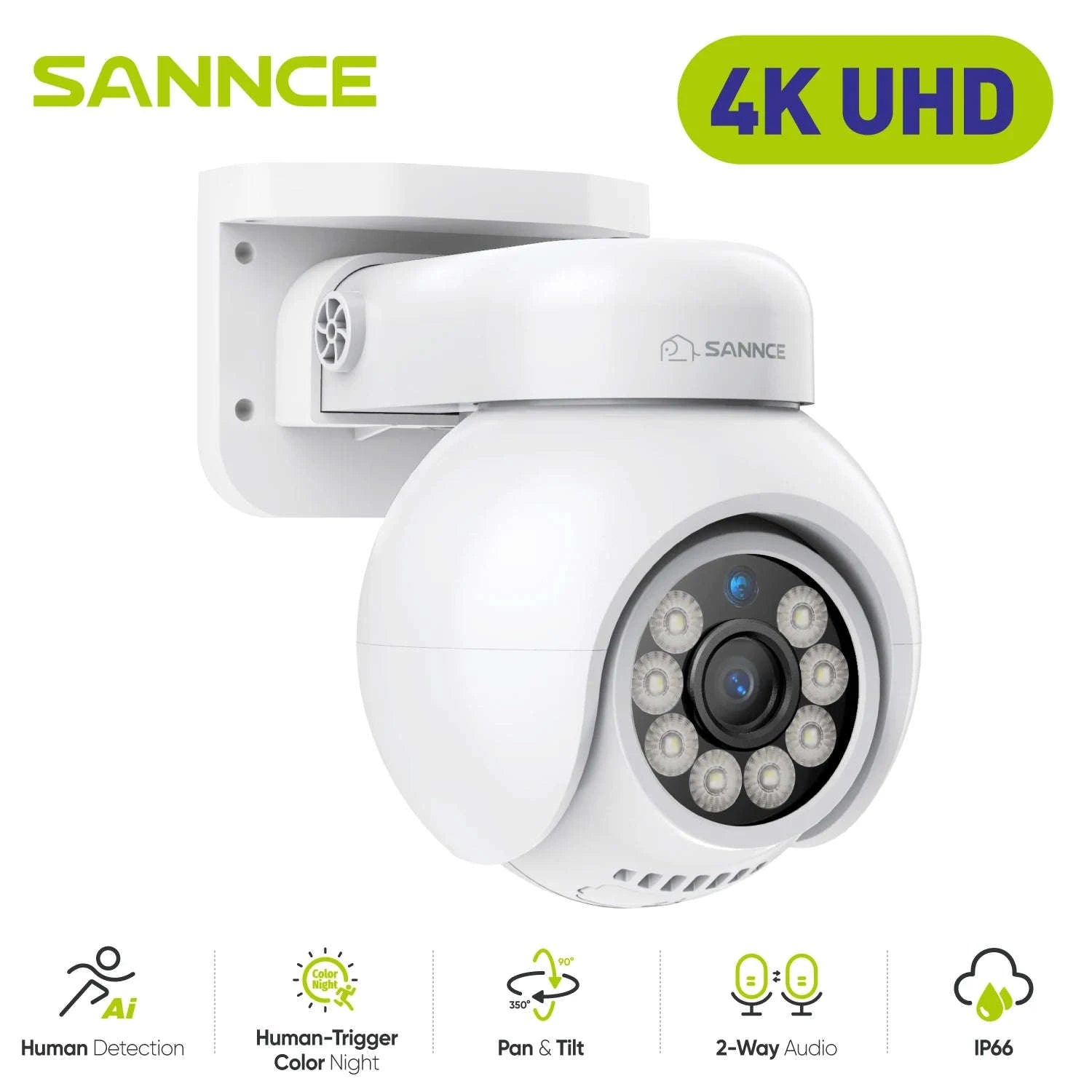 SANNCE 4K PoE Security Camera with Audio, Night Vision, IP66-1Pc Camera / spain