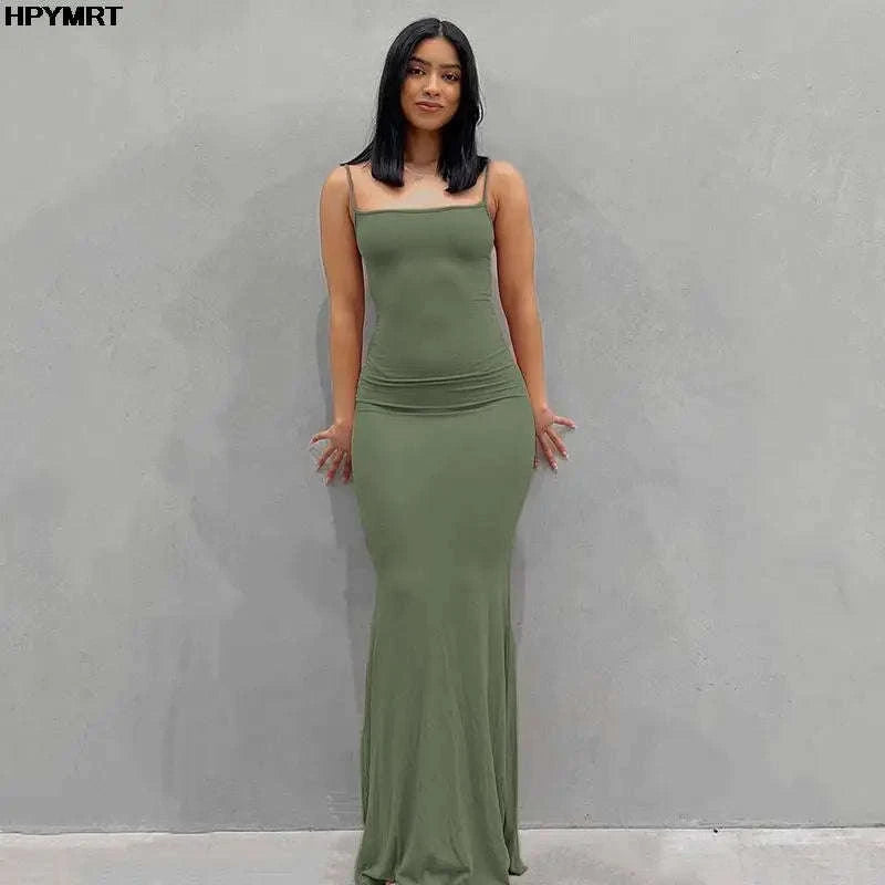 Satin Slip Backless Maxi Dress for Women-Green / XS（old）