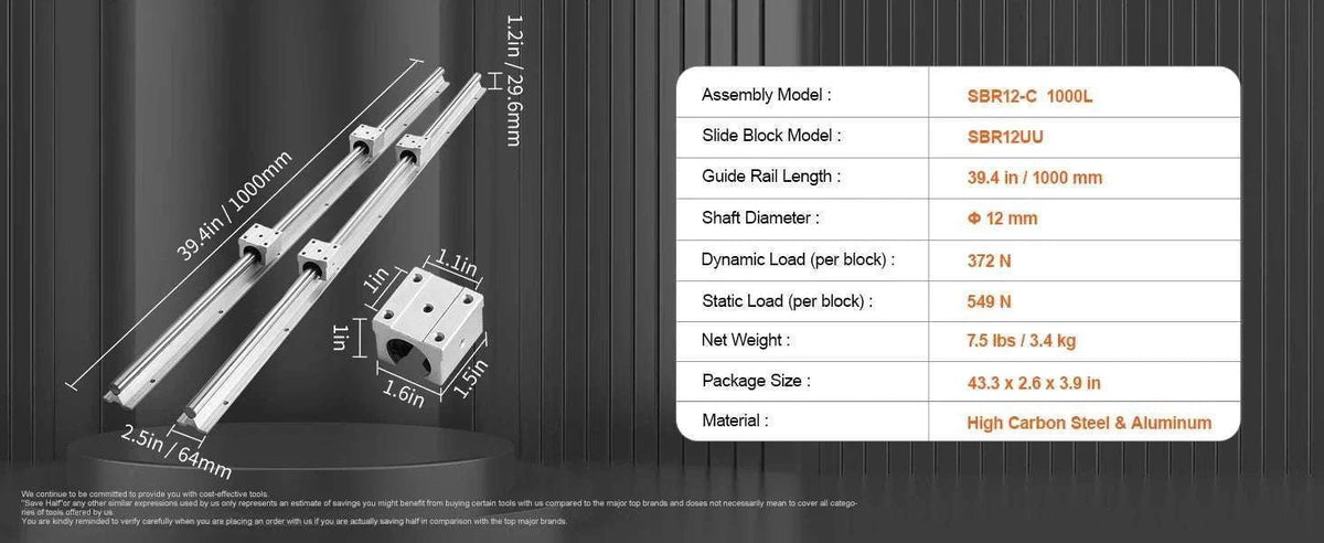 SBR Linear Guide Rails Kit with 4 Bearing Blocks for CNC DIY-spain / SBR16 2000MM