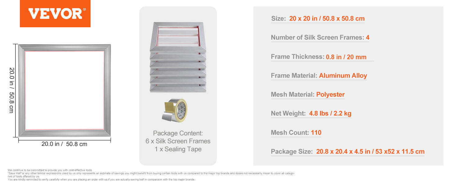 Screen Printing Kit 4 Pieces 20x20 in Aluminum Frames with 110 Mesh-4pcs 20x20 in / United States