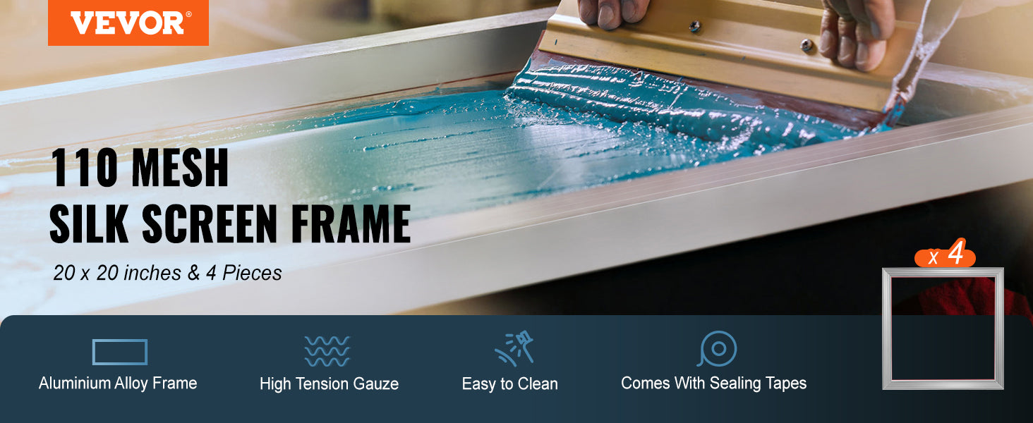Screen Printing Kit 4 Pieces 20x20 in Aluminum Frames with 110 Mesh