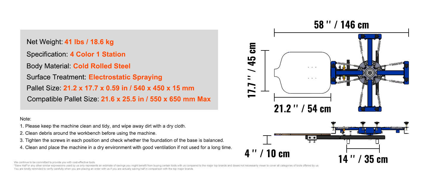 Screen Printing Machine 360° Rotatable 54 x 45 cm Single Color Single Station-1 Color 1 Station / United States