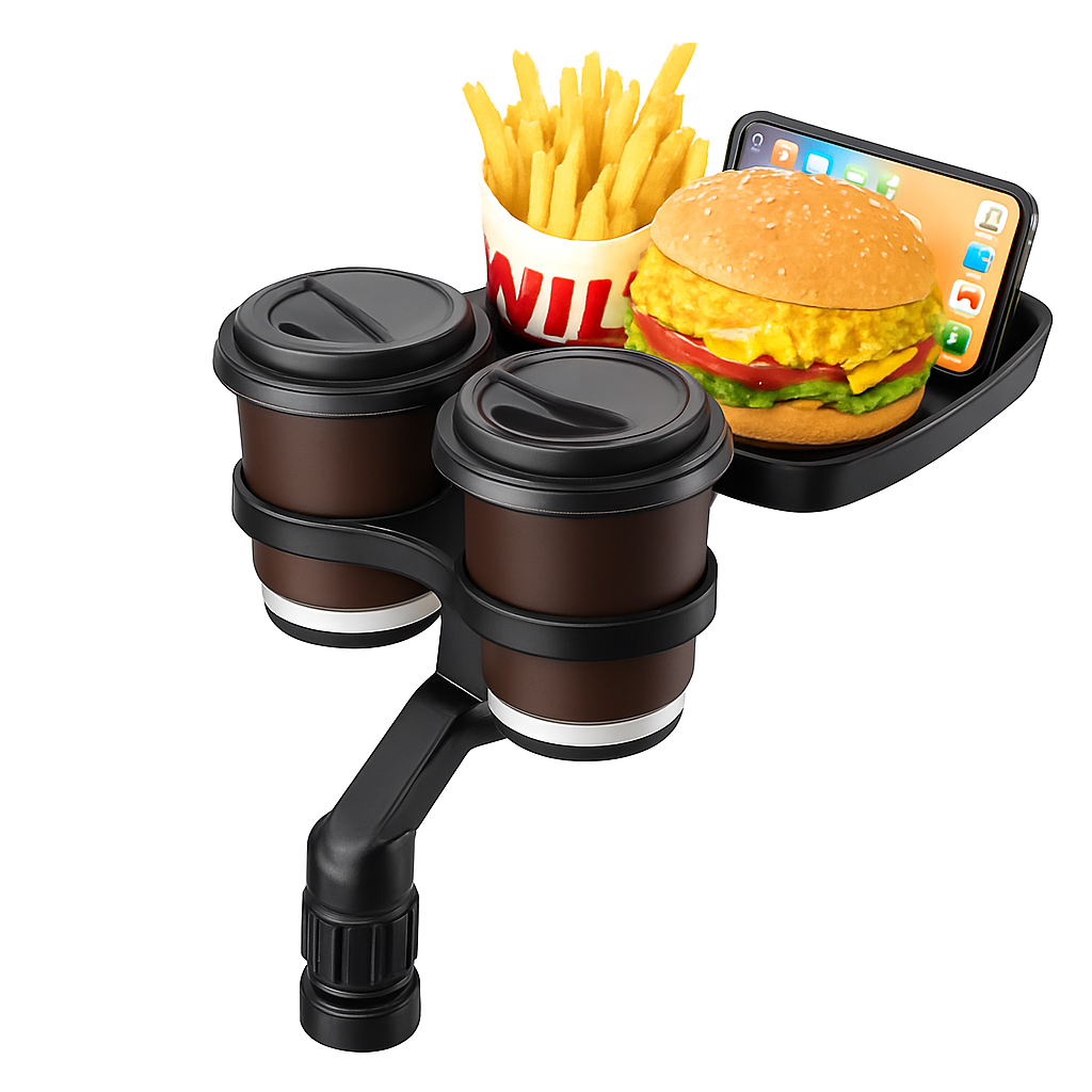 Car Cup Holder Expander with Food Tray and Phone Slot