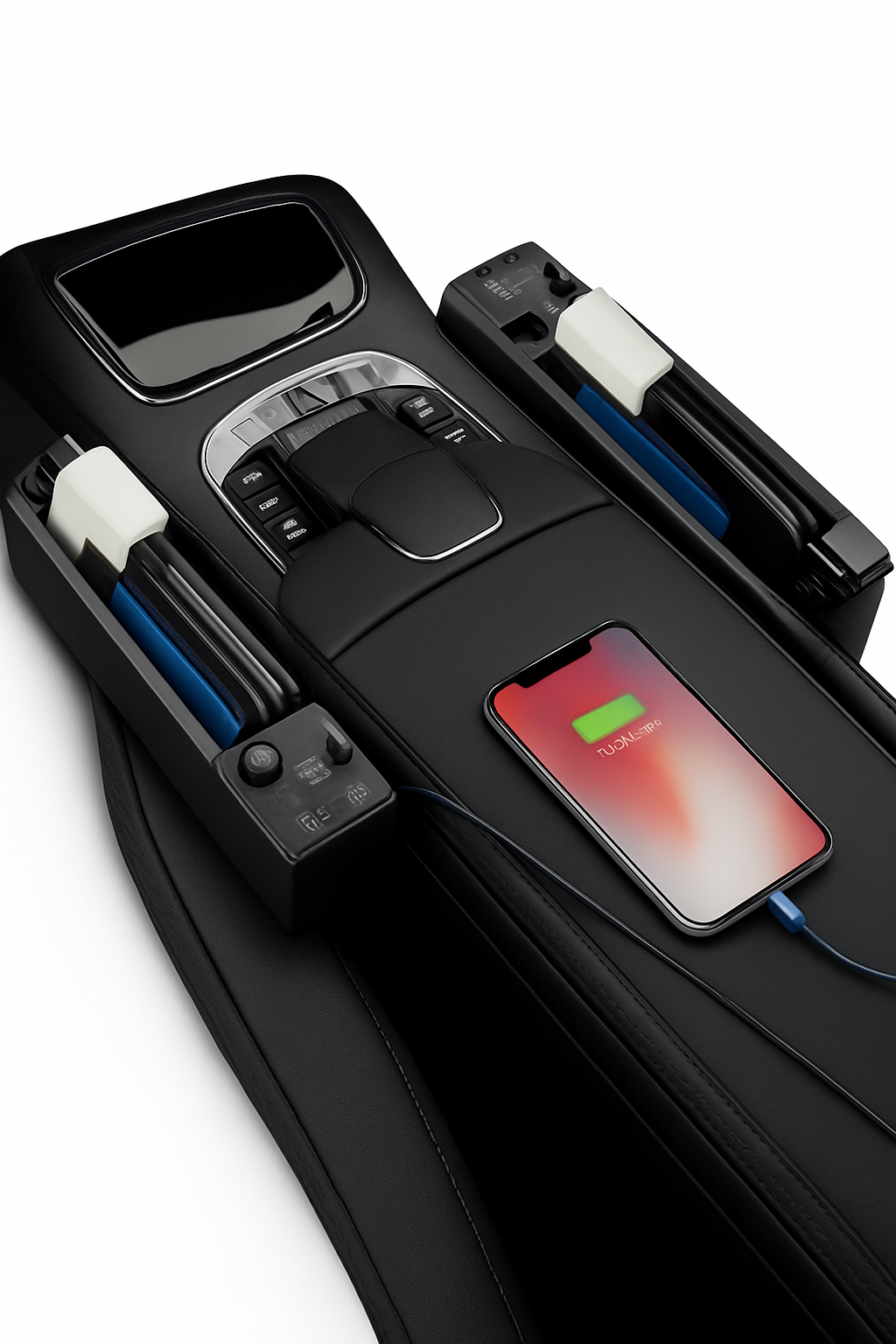 Car Seat Gap Storage Box with Charging Cable and Dual USB Ports