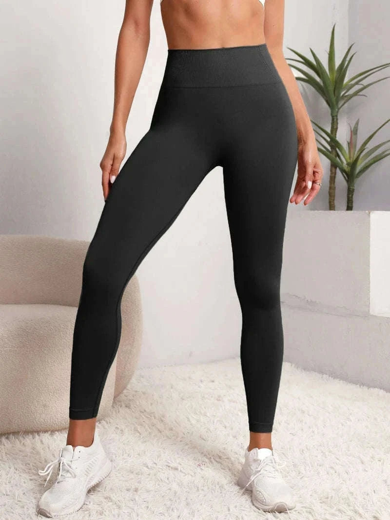Seamless High Waist Leggings with Hip-Lifting Support-M / black