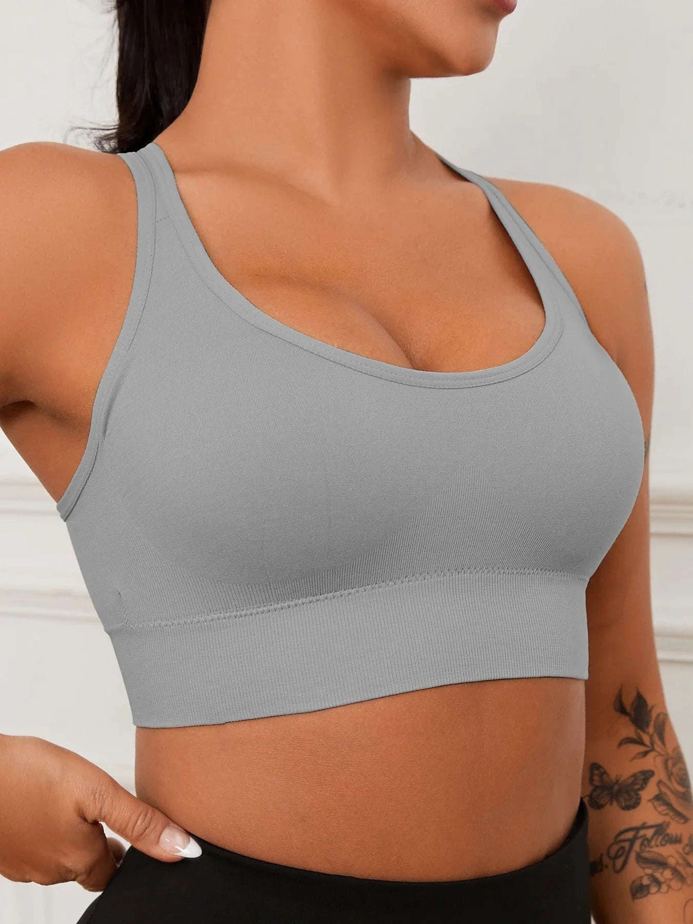 Seamless Yoga Tank Bra – Push-Up Support-GRAY / M
