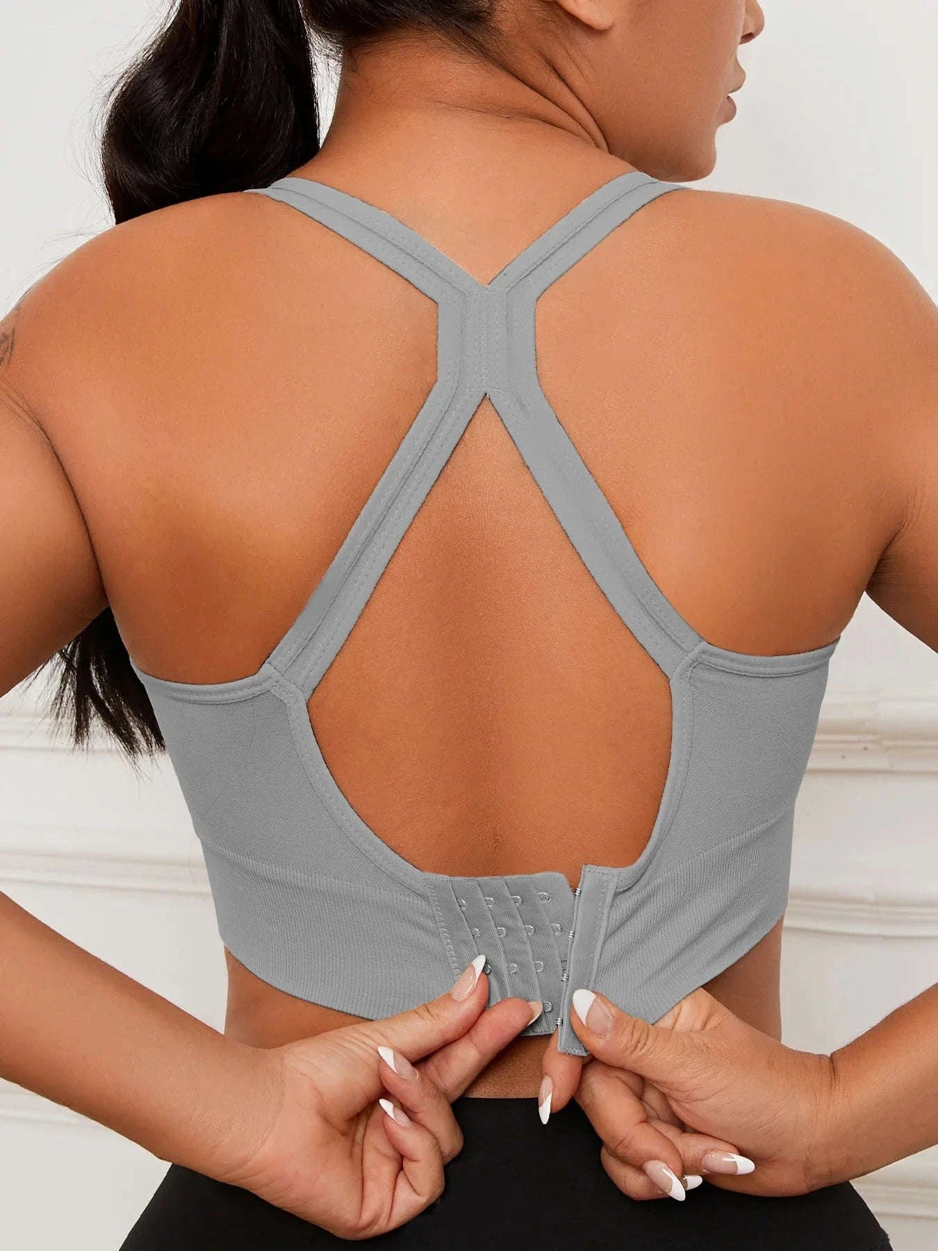 Seamless Yoga Tank Bra – Push-Up Support-GRAY / M