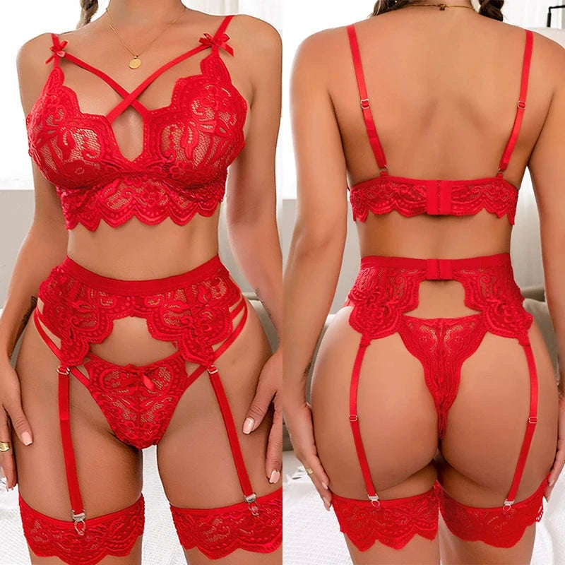 See-Through Lingerie Set-203-wine / L