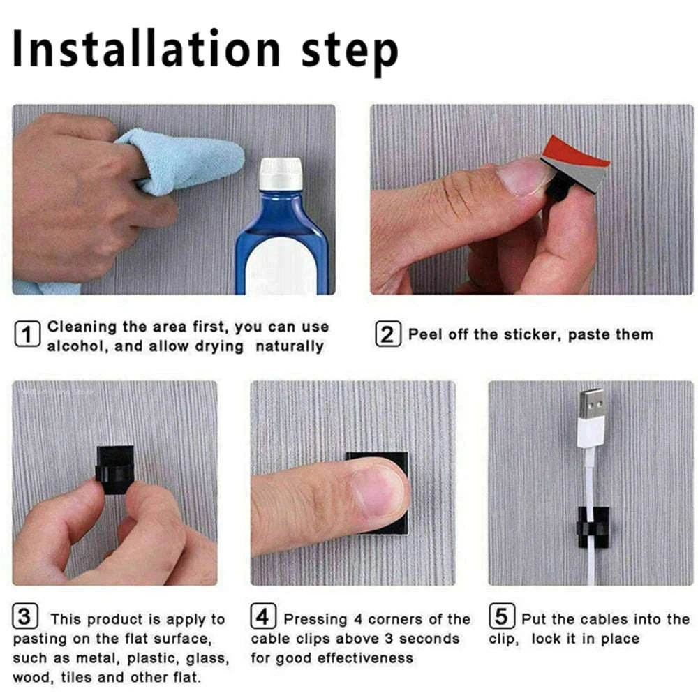 Self-Adhesive Cable Management Clips Pack-20PCS-Black