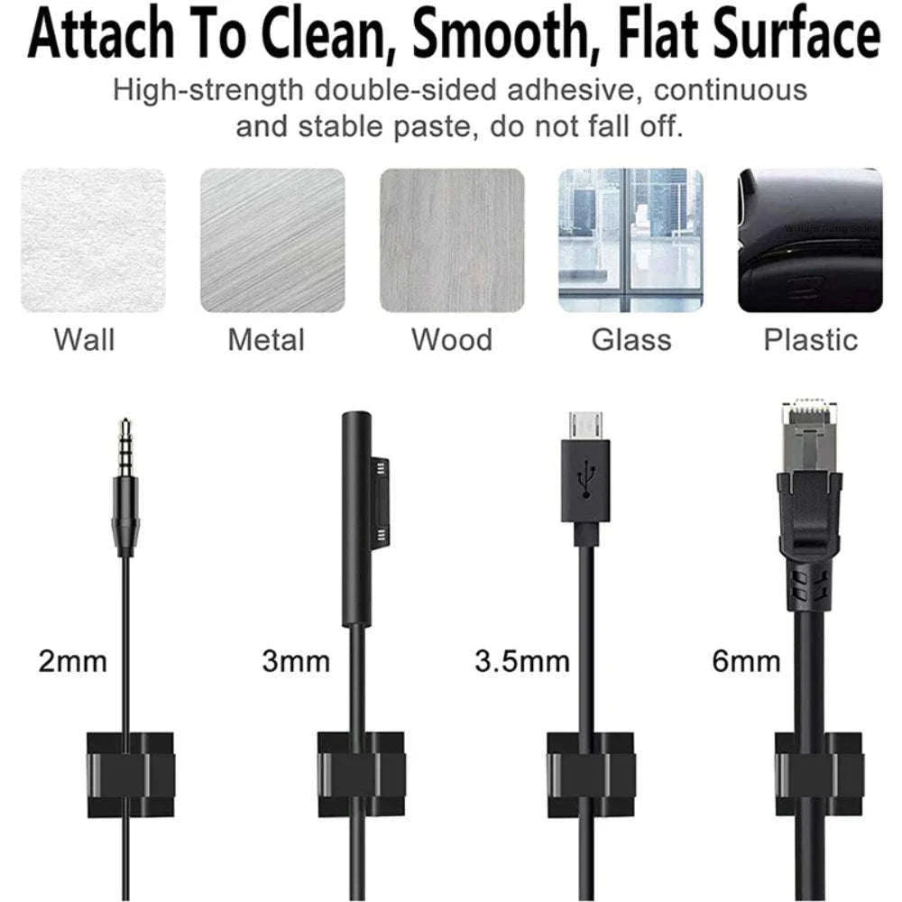 Self-Adhesive Cable Management Clips Pack for Neat Cords-20PCS-Black