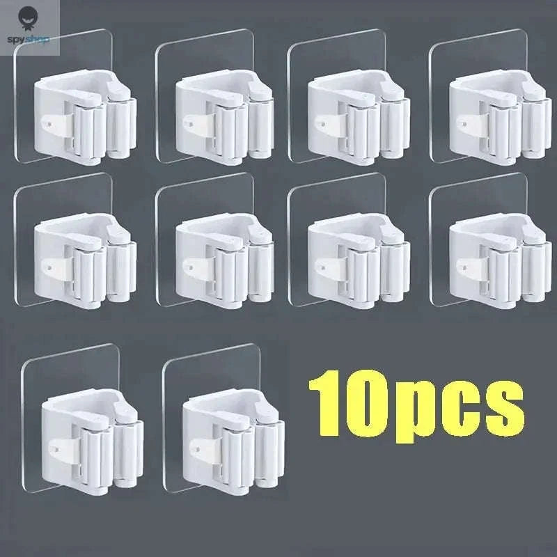 Self-adhesive Mop Holder – Wall-Mounted Organizer for Mops, Brooms & Tools-15pcs- White