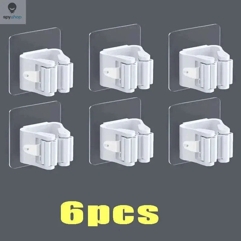 Self-adhesive Mop Holder – Wall-Mounted Organizer for Mops, Brooms & Tools-15pcs- White