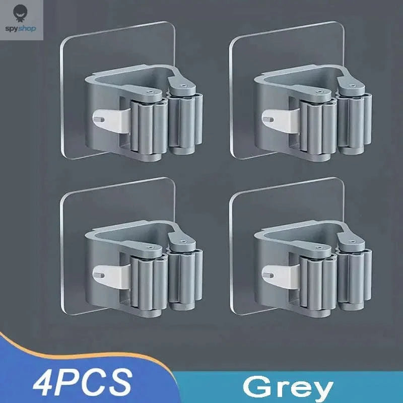 Self-adhesive Mop Holder – Wall-Mounted Organizer for Mops, Brooms & Tools-15pcs- White