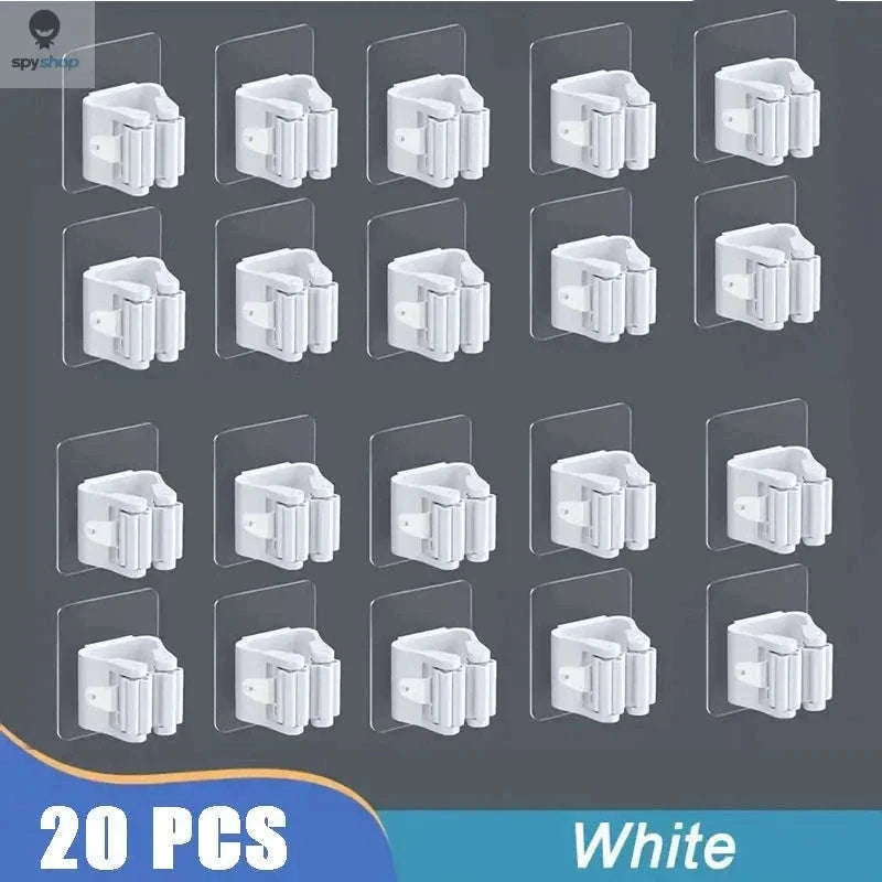 Self-Adhesive Mop Holder Wall-Mounted Organizer for Tools-15pcs- White