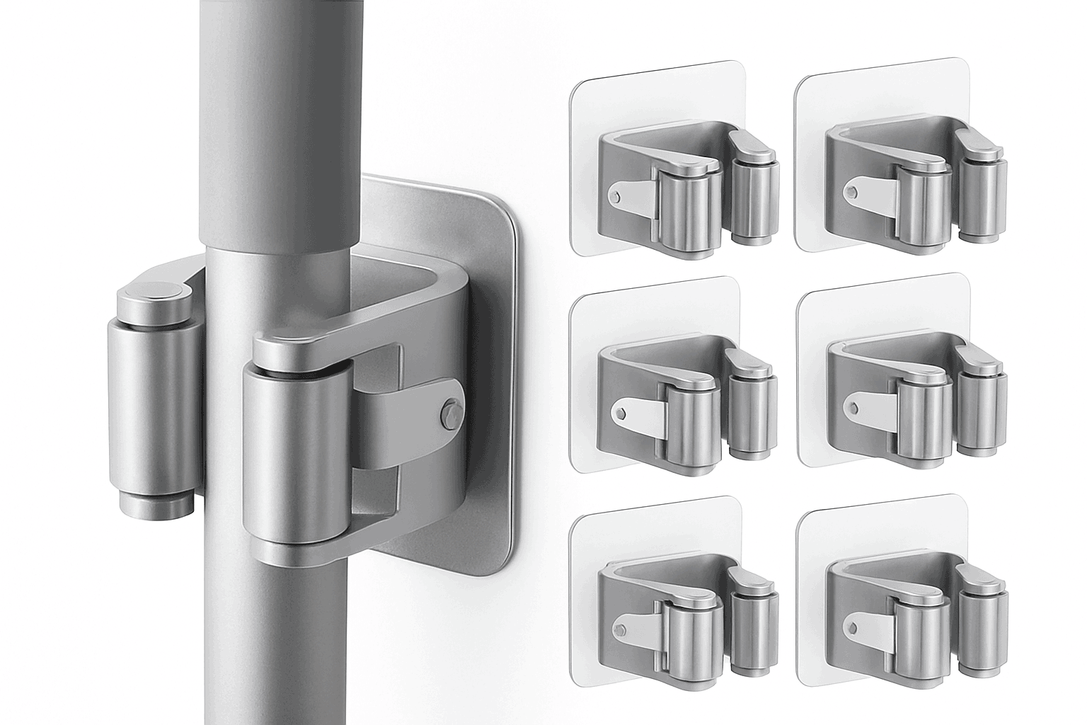 Self-Adhesive Mop Holder Wall-Mounted Organizer for Tools-15pcs- White
