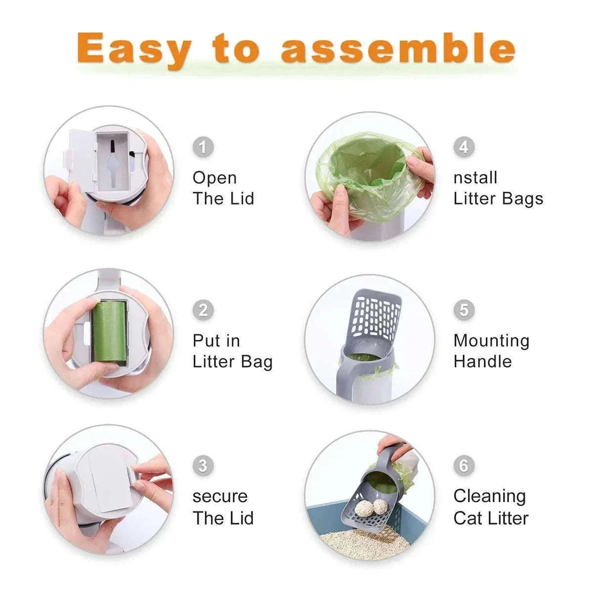Self-Cleaning Cat Litter Scoop with Built-In Waste Bin-XXXS / a set