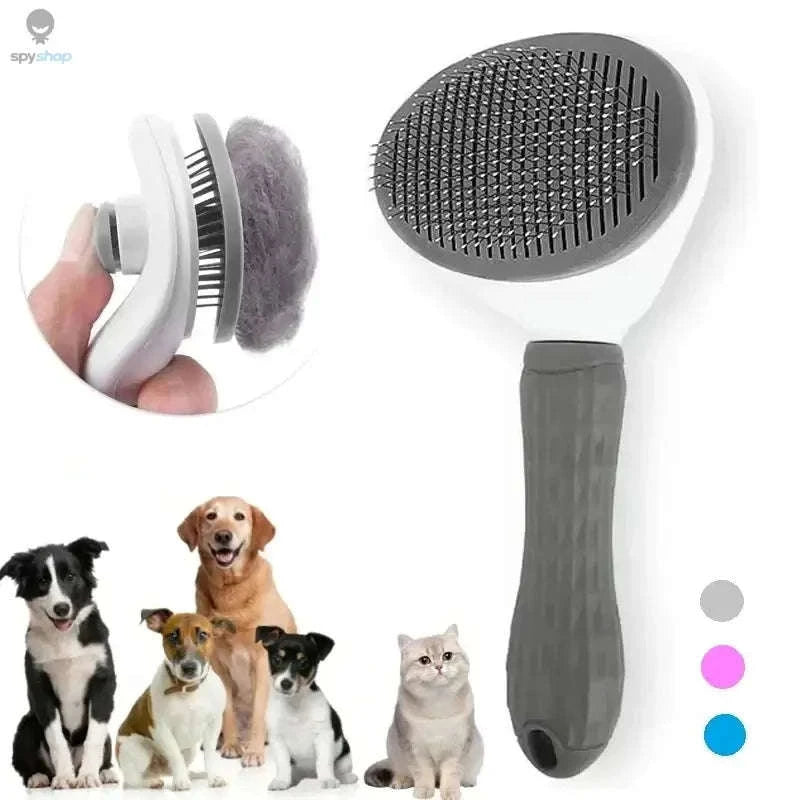 Self-Cleaning Pet Brush – Easy Grooming for a Healthier, Happier Coat-Gray