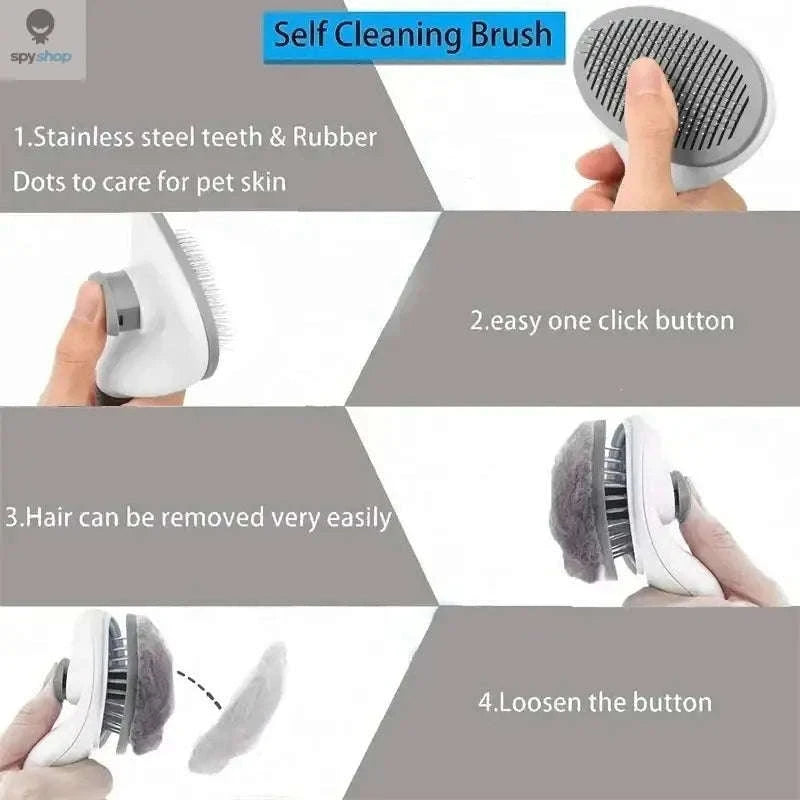 Self-Cleaning Pet Brush – Easy Grooming for a Healthier, Happier Coat-Gray
