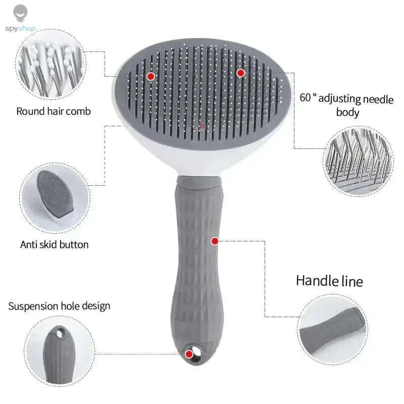 Self-Cleaning Pet Brush for Easier Grooming and Less Shedding-Gray