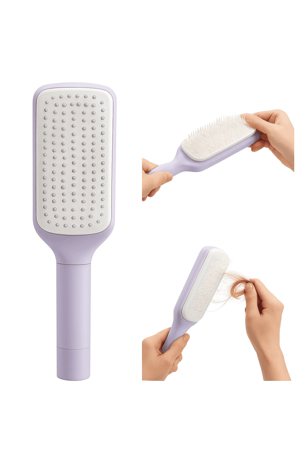 Self-Cleaning Rotating Hairbrush for Easier Detangling-Purple