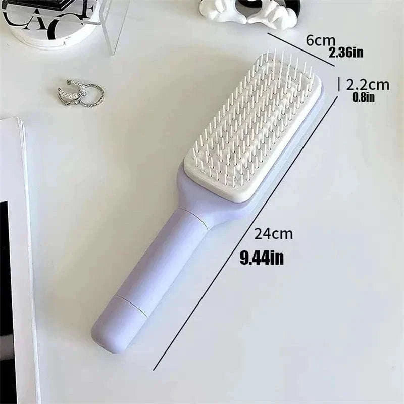 Self-Cleaning Rotating Hairbrush for Easier Detangling-Purple