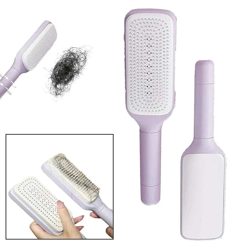 Self-Cleaning Rotating Hairbrush-Purple