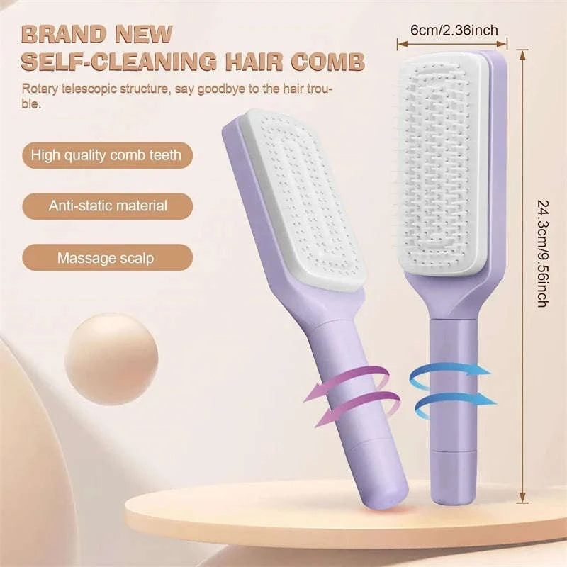 Self-Cleaning Rotating Hairbrush-Purple