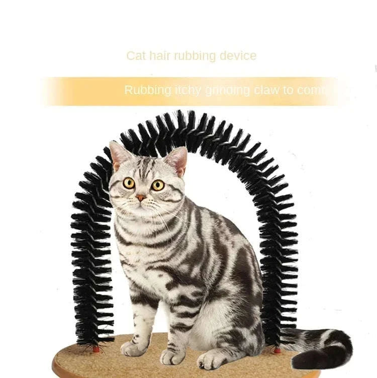 Self Grooming Cat Toy Arch with Massage Brush-black