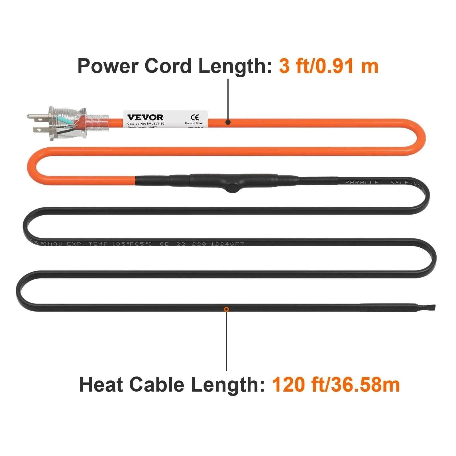Self-Regulating Pipe Heating Cable for Freeze Protection 24–120ft-100FT / United States